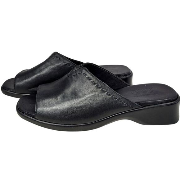Munro‎ Aruba Black Leather Slide Sandals Comfort Footbed Casual Classic Summer - Picture 1 of 13